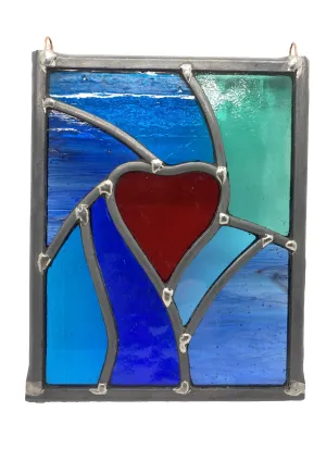 Liz Dart Stained Glass large leaded heart panel. (LD)