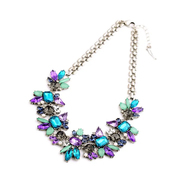 Luxury Created Crystal Flower Pendants Statement Necklace Fashion Jewelry Women Accessories