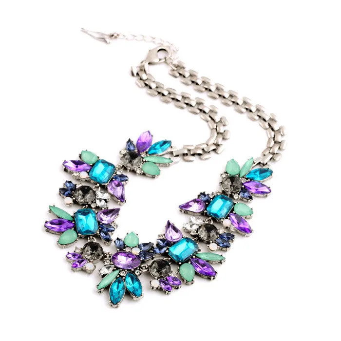 Luxury Created Crystal Flower Pendants Statement Necklace Fashion Jewelry Women Accessories