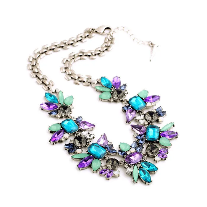 Luxury Created Crystal Flower Pendants Statement Necklace Fashion Jewelry Women Accessories