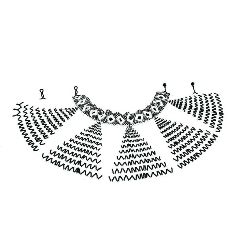 Malikia Long Beaded Bib Necklace with Collar 12