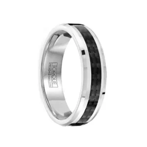 MARCELLINUS Polished & Brushed Tungsten Comfort Fit Ring with Black Carbon Fiber Inlay - 6mm