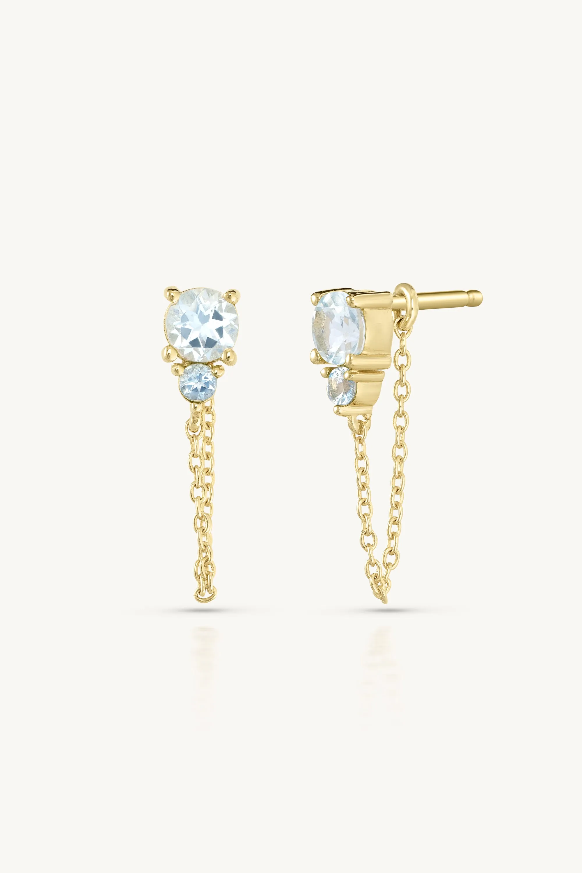 March Ombre Aquamarine Birthstone Gold Stud