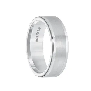 MATTHEW Flat White Tungsten Carbide Round Edge Comfort Fit Band with Satin Center Finish by Triton Rings - 7mm