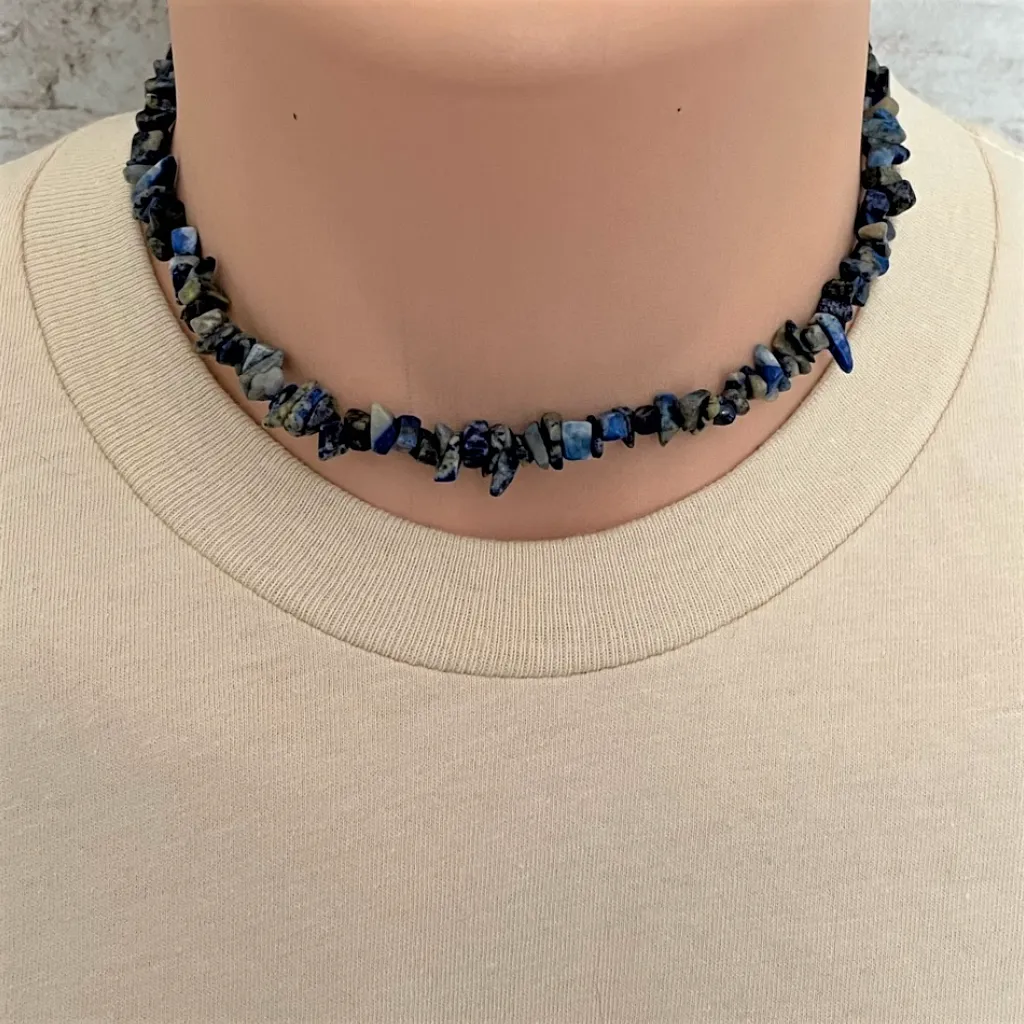 Mens Blue Lapis Chip Necklace