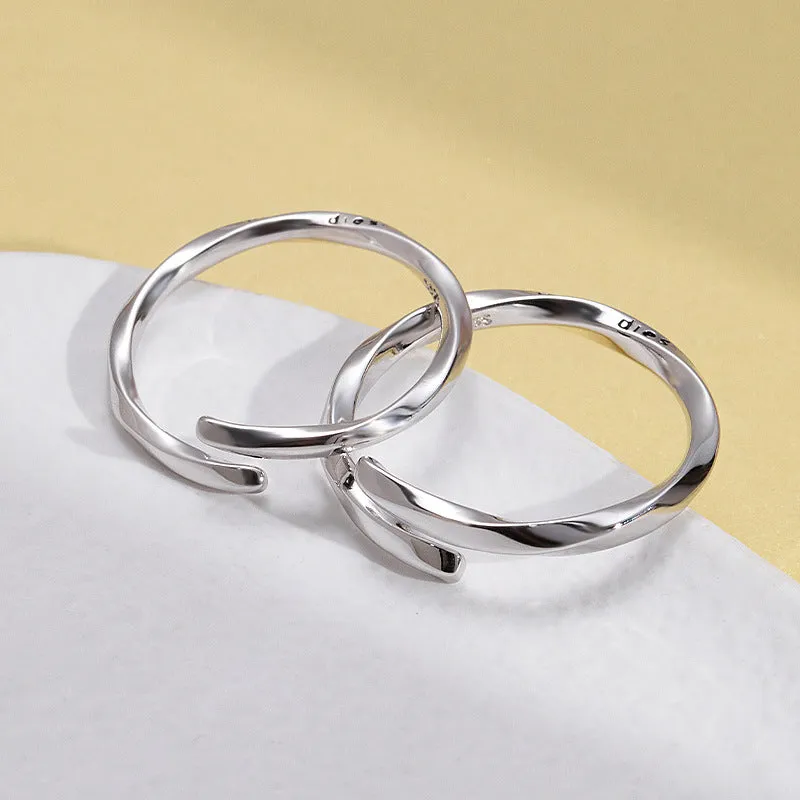 Mobius Design Polished Opening Sterling Silver Couple Rings