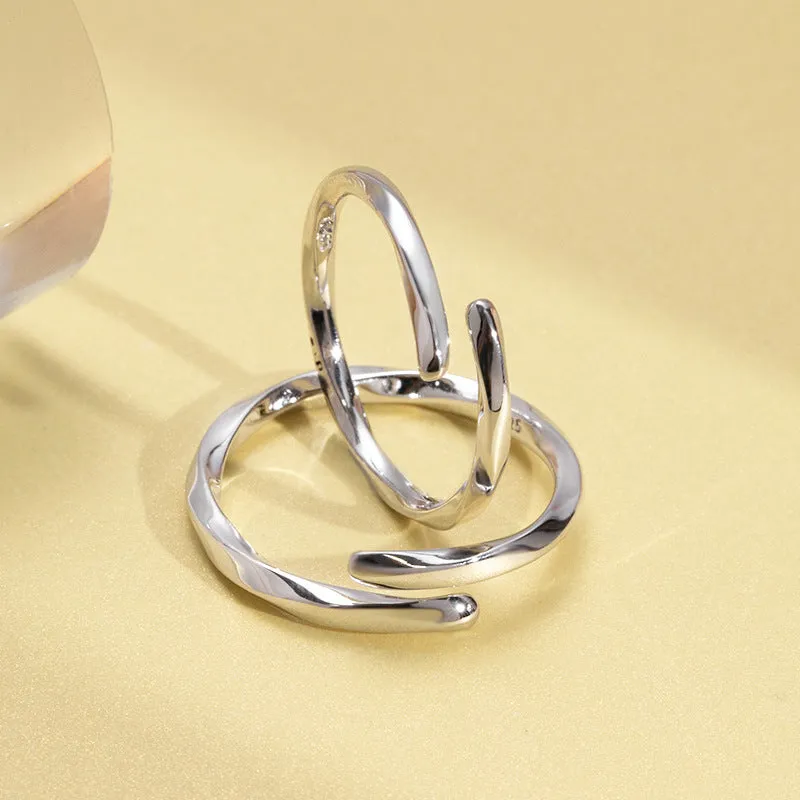 Mobius Design Polished Opening Sterling Silver Couple Rings