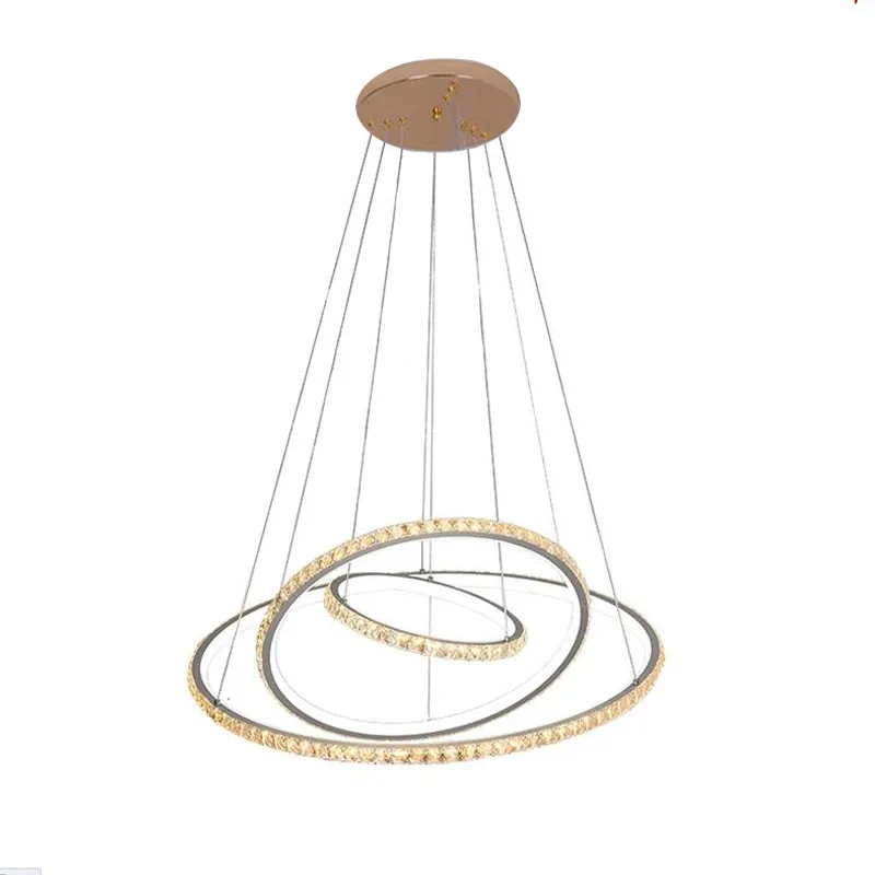 Modern Crystal Gold/Silver LED Chandelier Ceiling Light Fixture with 3 Rings - Warm/White Dual Lighting