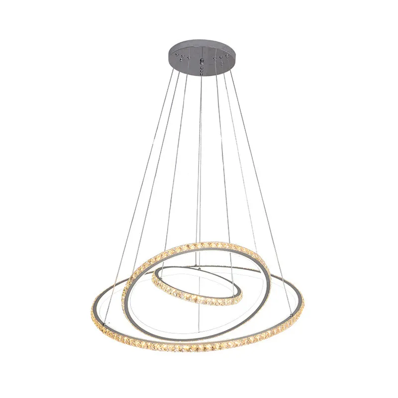 Modern Crystal Gold/Silver LED Chandelier Ceiling Light Fixture with 3 Rings - Warm/White Dual Lighting