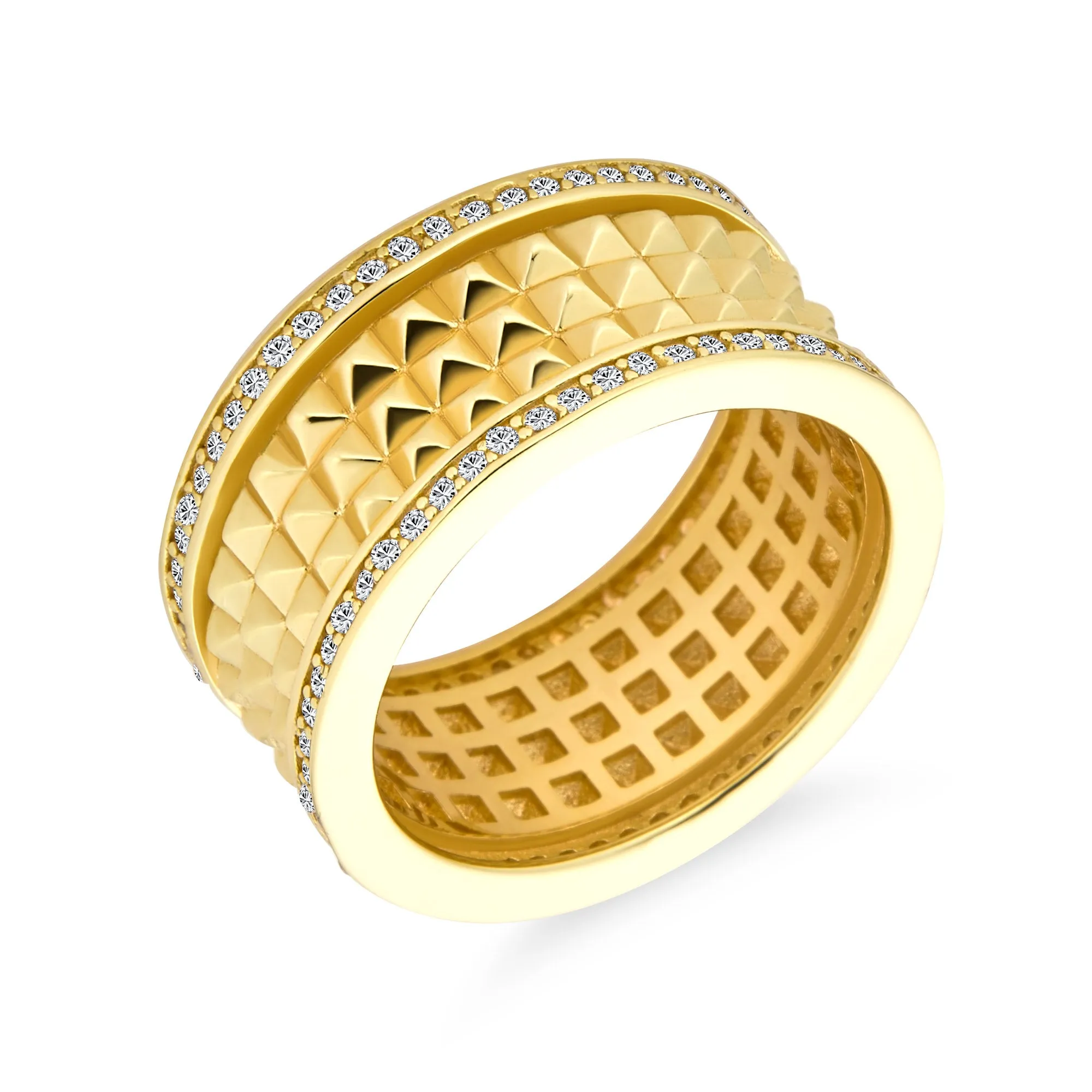 Modern Geometric CZ Accent Cocktail Statement Ring Matte Gold Plated Silver