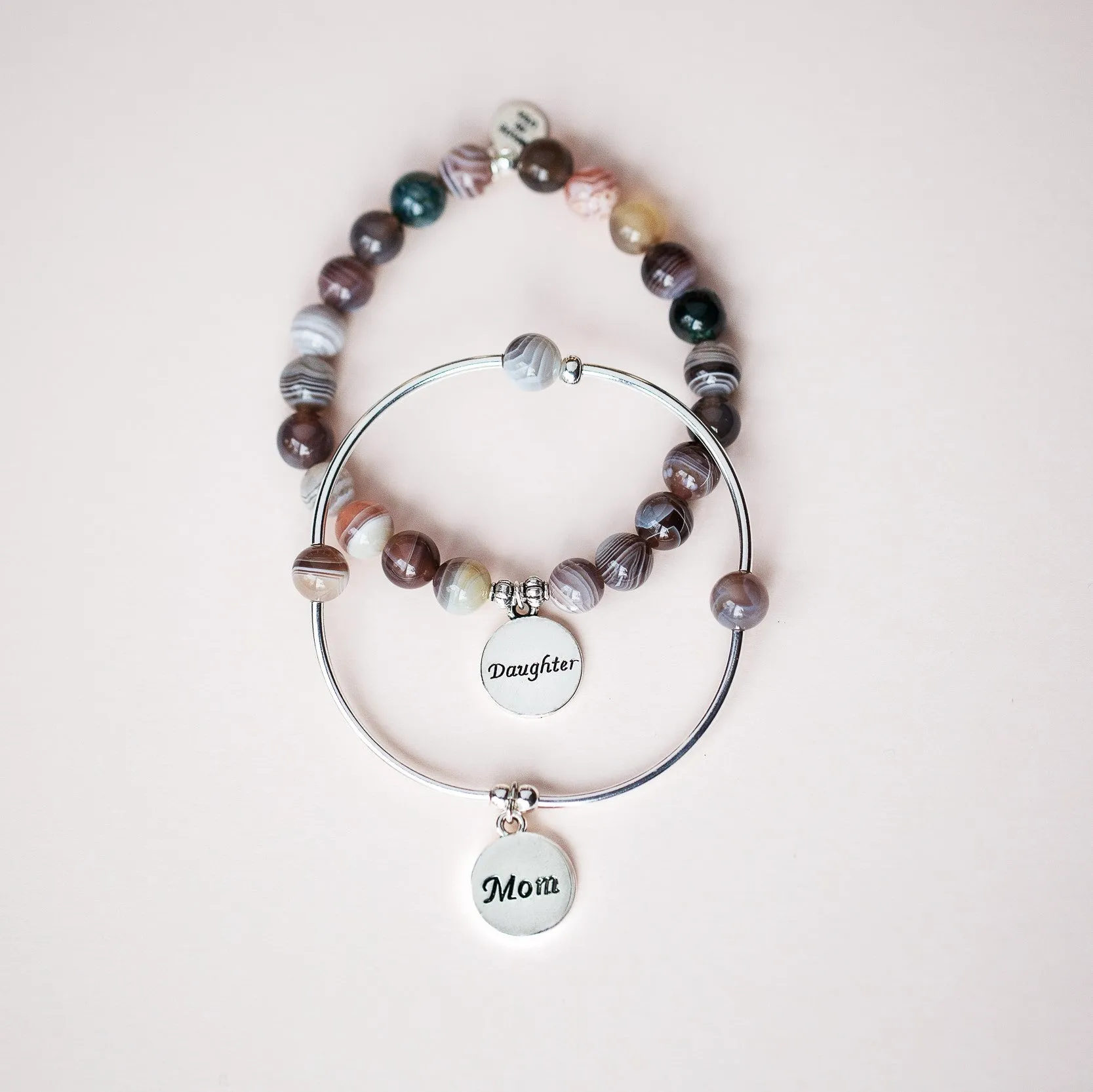 Mom | Soft Bangle Charm Bracelet | Amazonite