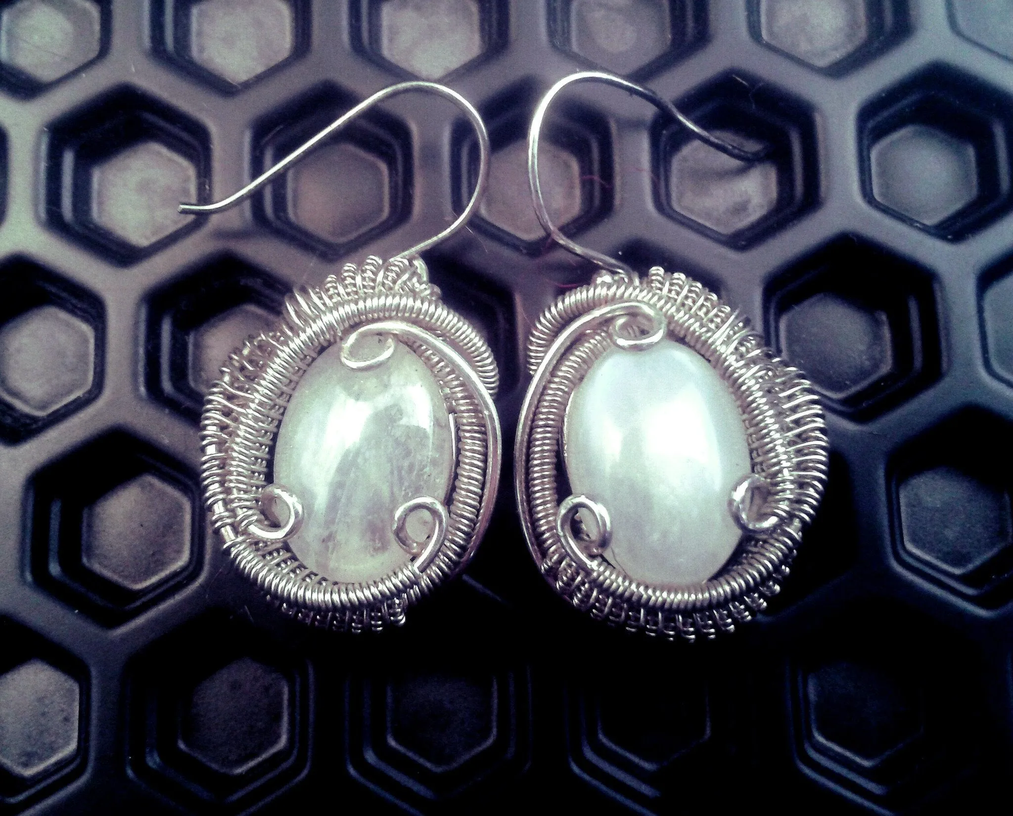 Moonstone Wire Wrapped Silver Earrings