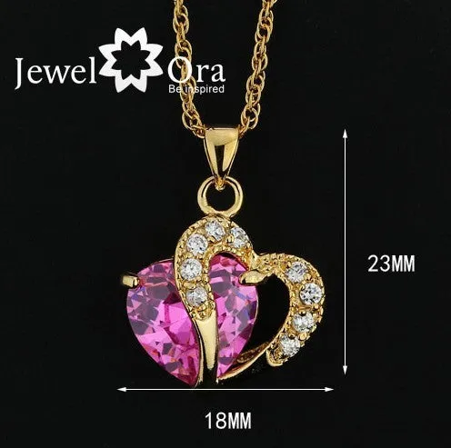 Multi-Color Heart Jewelry For Women CZ Pendant Necklace With Chain Necklaces & Pendants Gift For Girls (JewelOra PE000047)