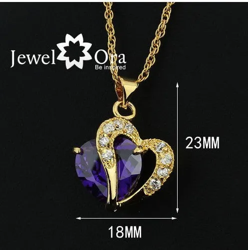 Multi-Color Heart Jewelry For Women CZ Pendant Necklace With Chain Necklaces & Pendants Gift For Girls (JewelOra PE000047)