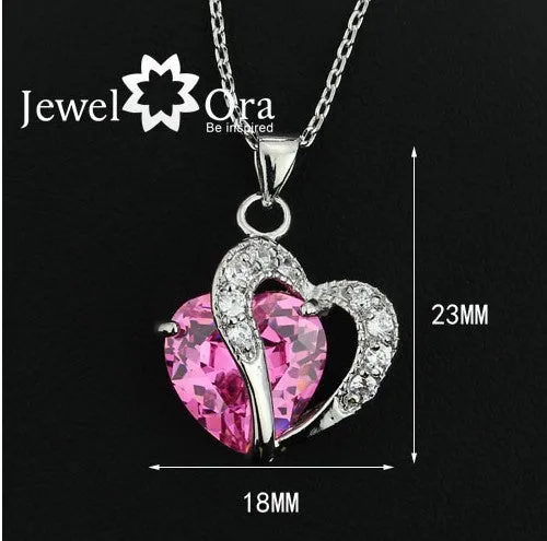 Multi-Color Heart Jewelry For Women CZ Pendant Necklace With Chain Necklaces & Pendants Gift For Girls (JewelOra PE000047)