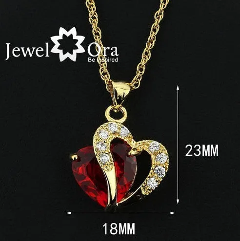 Multi-Color Heart Jewelry For Women CZ Pendant Necklace With Chain Necklaces & Pendants Gift For Girls (JewelOra PE000047)