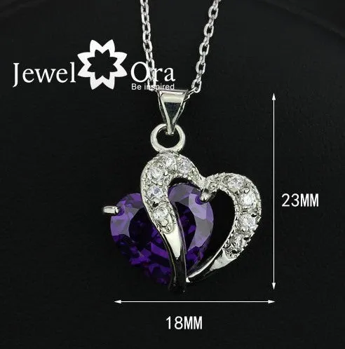 Multi-Color Heart Jewelry For Women CZ Pendant Necklace With Chain Necklaces & Pendants Gift For Girls (JewelOra PE000047)