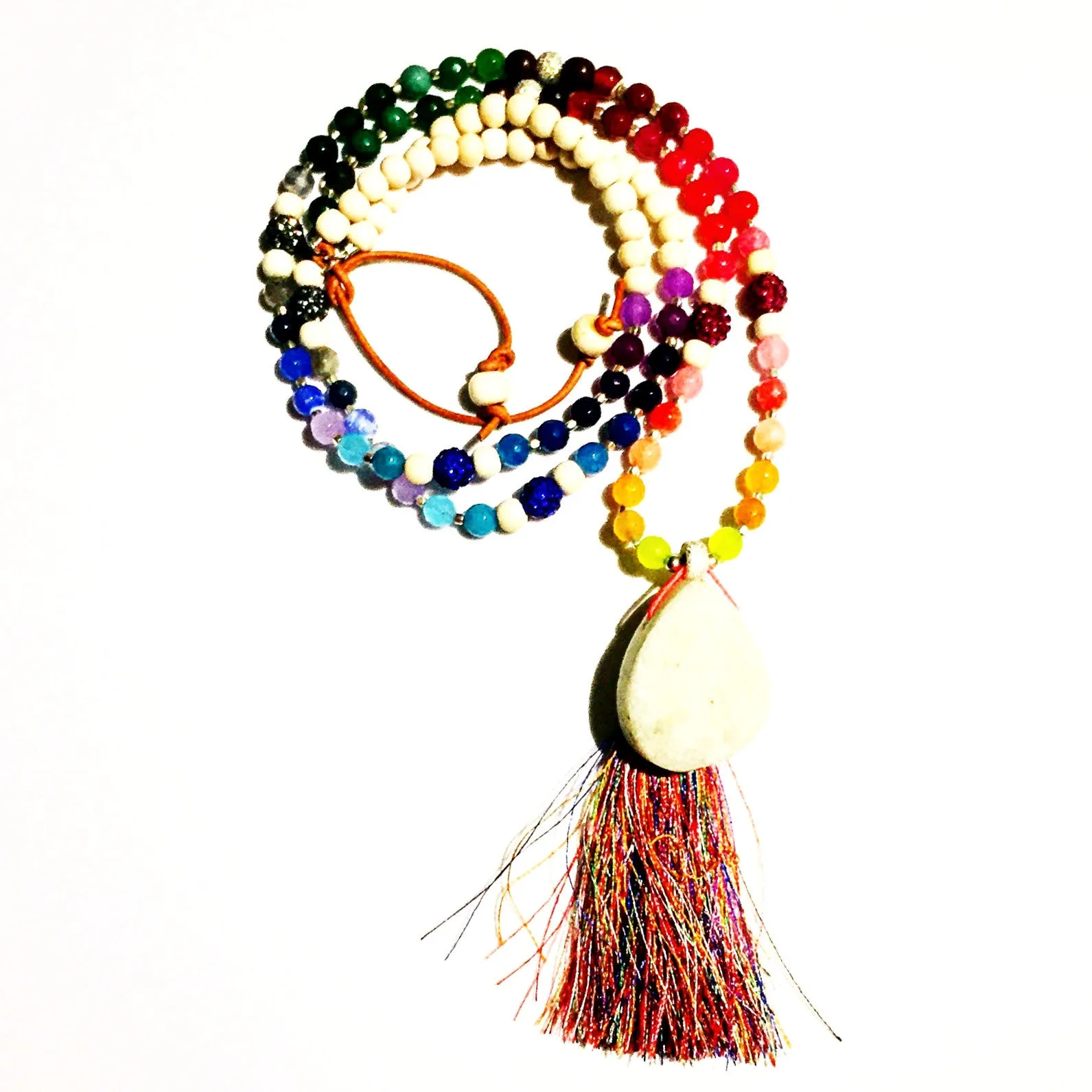 Multicolor White Drusy Tassel Beaded Necklace