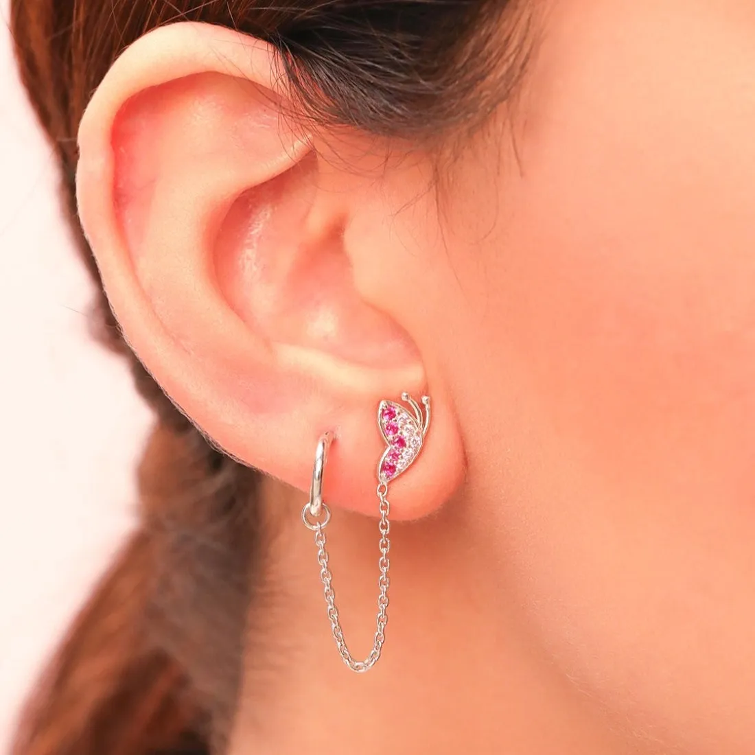 Mystic Wings Rhodium Plated Gemstone Butterfly Hoops & Studs