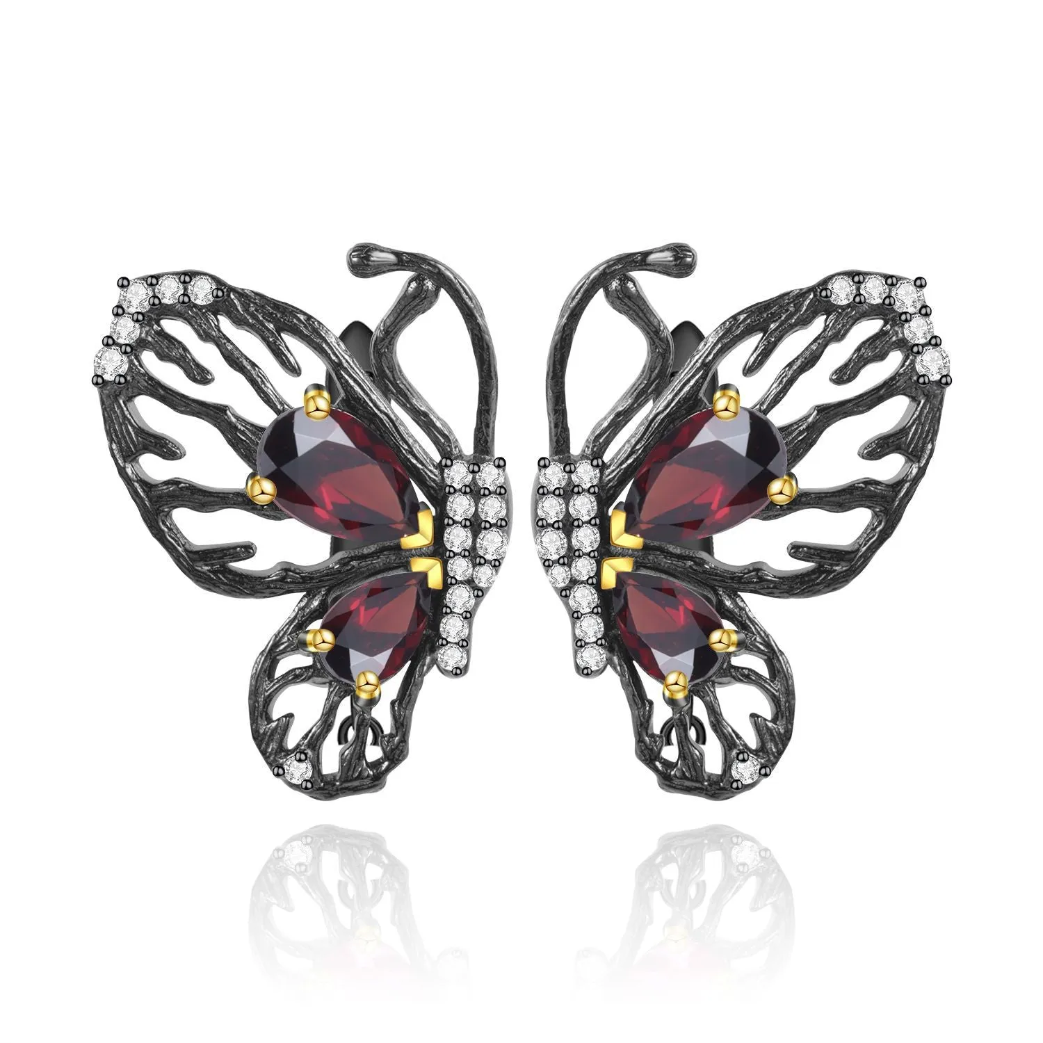 Natural Colourful Gemstone Creative Butterfly Sterling Silver Studs for Women