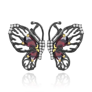 Natural Colourful Gemstone Creative Butterfly Sterling Silver Studs for Women