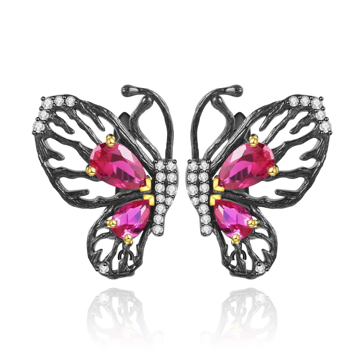 Natural Colourful Gemstone Creative Butterfly Sterling Silver Studs for Women