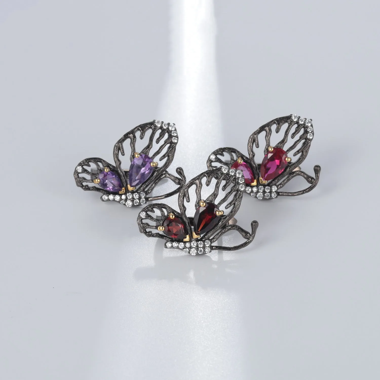 Natural Colourful Gemstone Creative Butterfly Sterling Silver Studs for Women