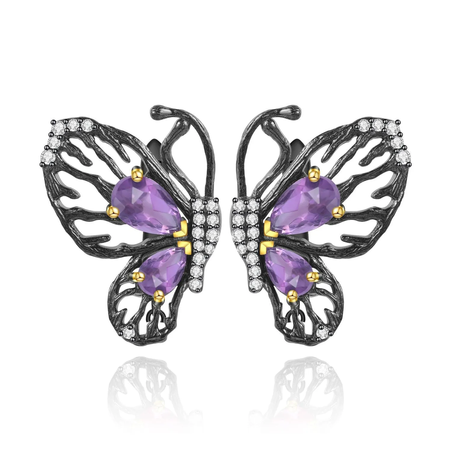 Natural Colourful Gemstone Creative Butterfly Sterling Silver Studs for Women