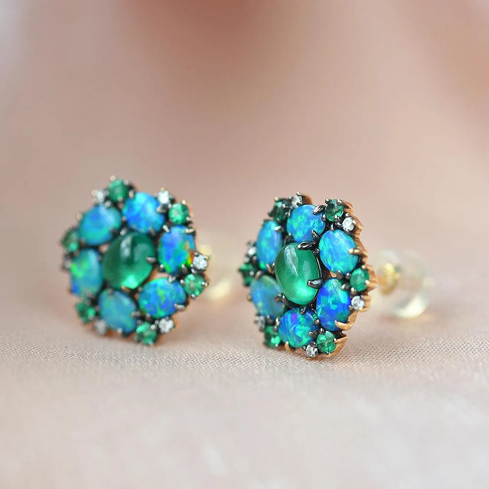 Natural Emerald & Natural Opal & Diamond Inspired Earrings