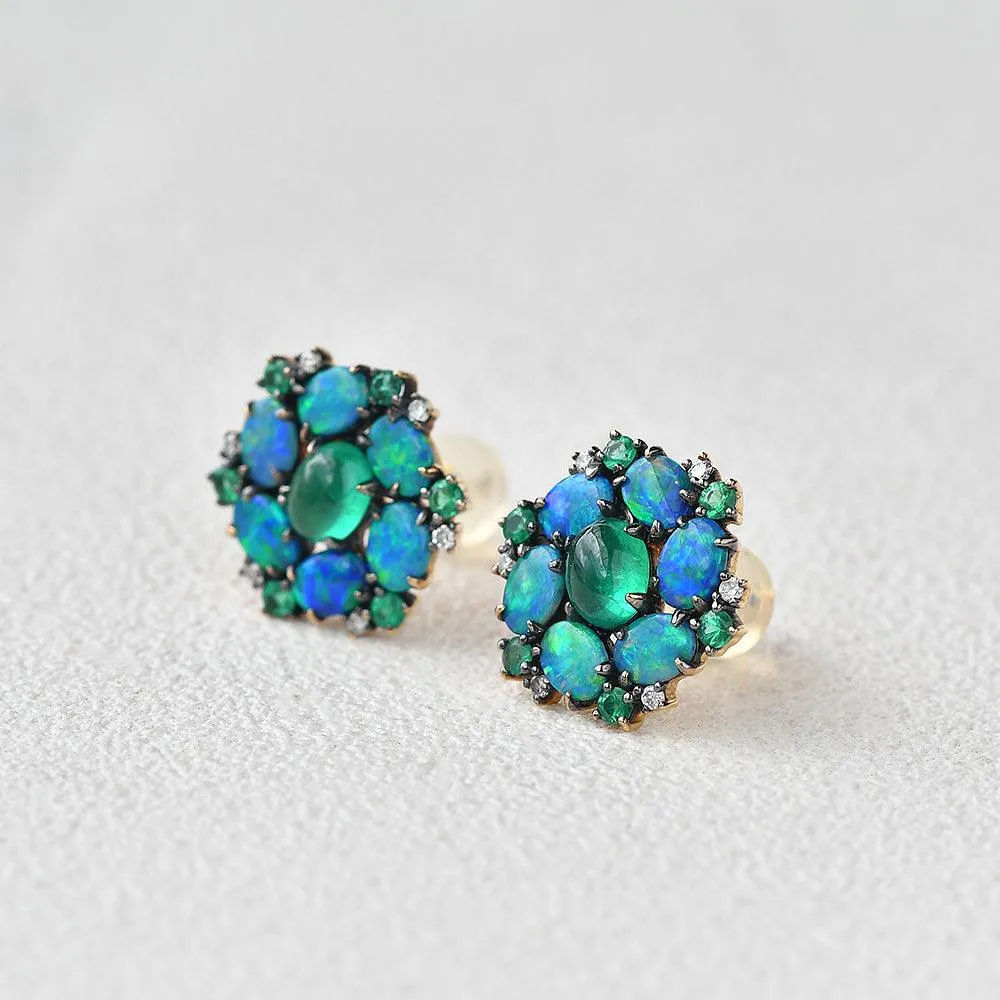 Natural Emerald & Natural Opal & Diamond Inspired Earrings