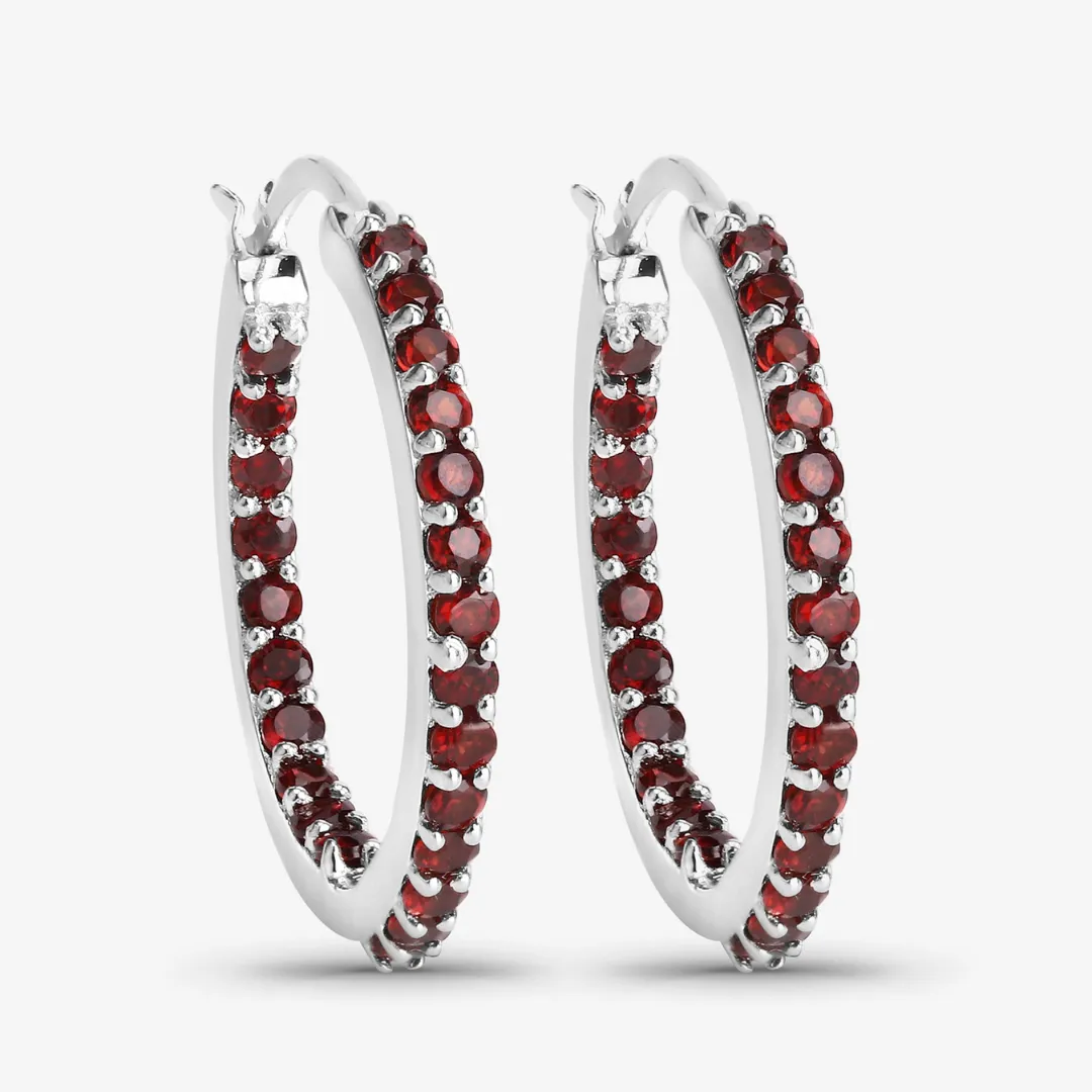 Natural Garnet Hoop Earrings