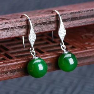 Natural Jade Earrings Nephrite Silver Earrings NE139