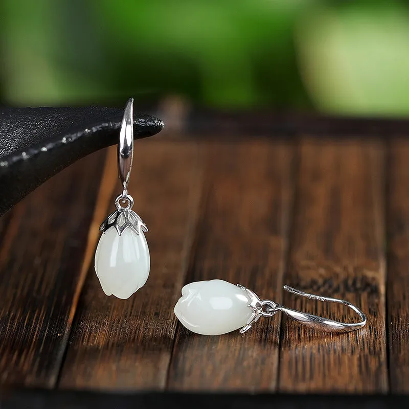 Natural Jade Earrings Nephrite Silver Earrings ZNE459