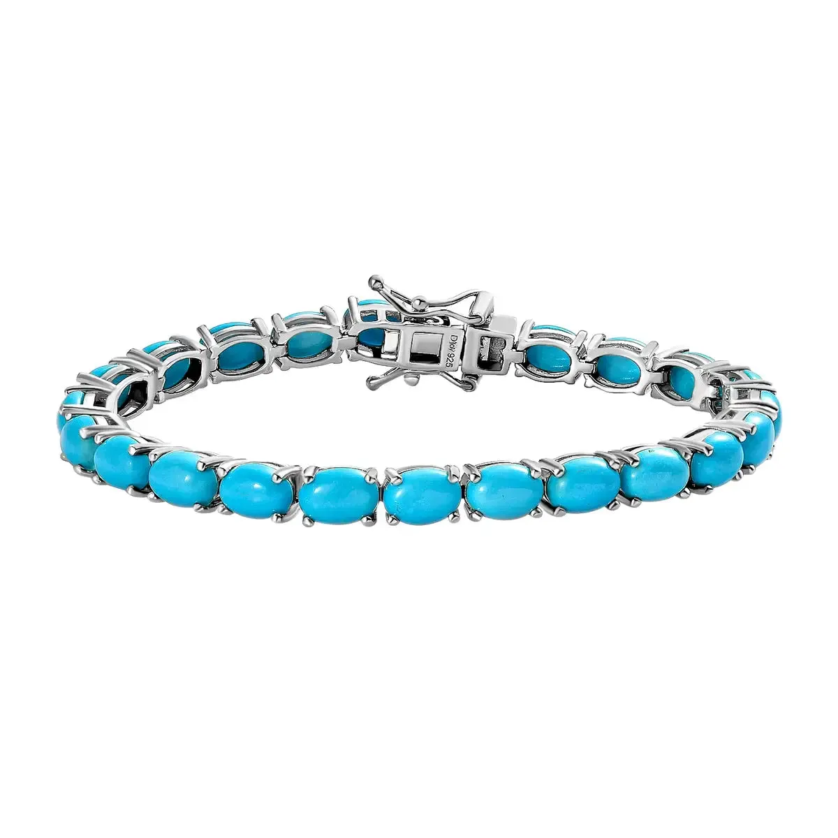 Natural Oval Cut Sleeping Beauty Turquoise Tennis Statement Bracelets For Women - 925 Sterling Silver Bracelets