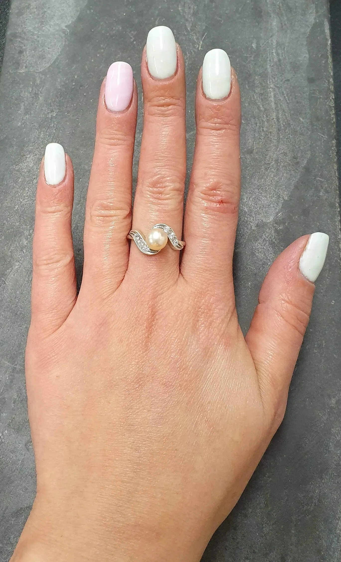 Natural Pearl Ring - Sparkly Wave Ring - Vintage Beige Ring