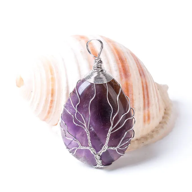 Natural Quartz Stone Pendants Handmade Tree