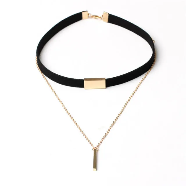 NEWBUY 2017 New Black Velvet Choker Necklace Gold-color Chain Chokers Chocker Necklace For Women Collares Mujer Collier Female