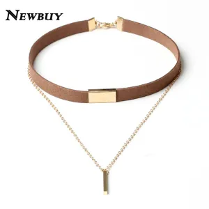 NEWBUY 2017 New Black Velvet Choker Necklace Gold-color Chain Chokers Chocker Necklace For Women Collares Mujer Collier Female