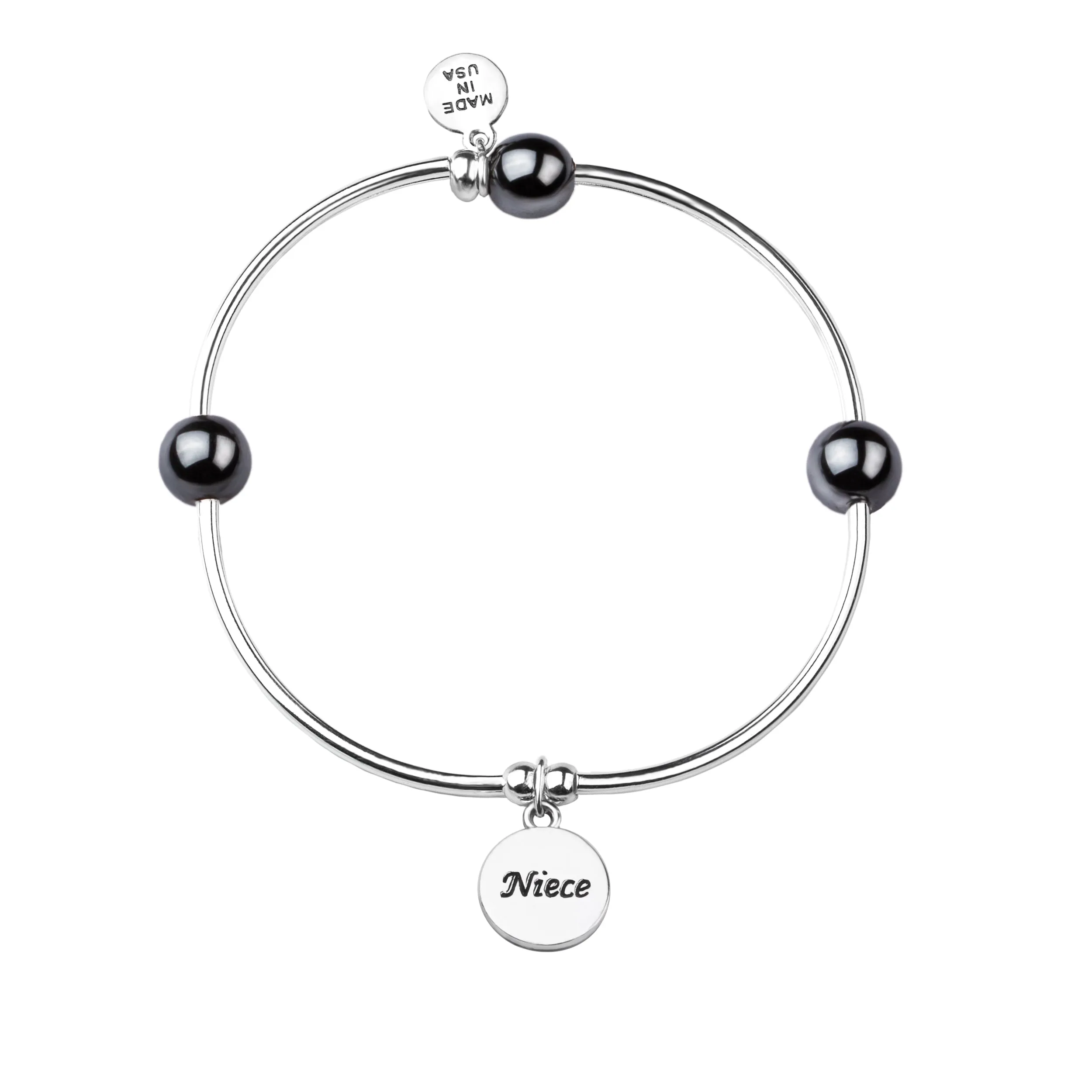 Niece | Soft Bangle Charm Bracelet | Hematite