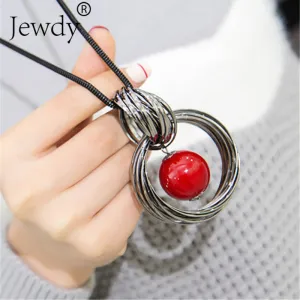 Ocean red white pearl ball pendant long necklace New circles simulated women black chain necklace fashion jewelry wholesale gift