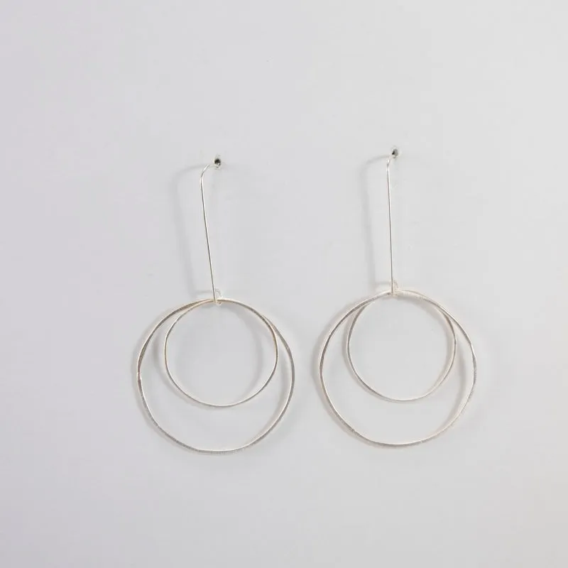 Open Circle Earrings with 1 Large & 1 Medium Sterling Silver Circle