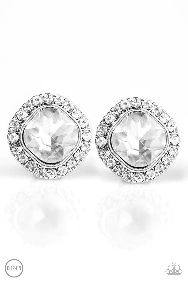 Paparazzi Earring ~ Cinderella Shimmer - White