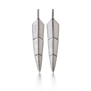 Pearl White Enamel Feather Earrings