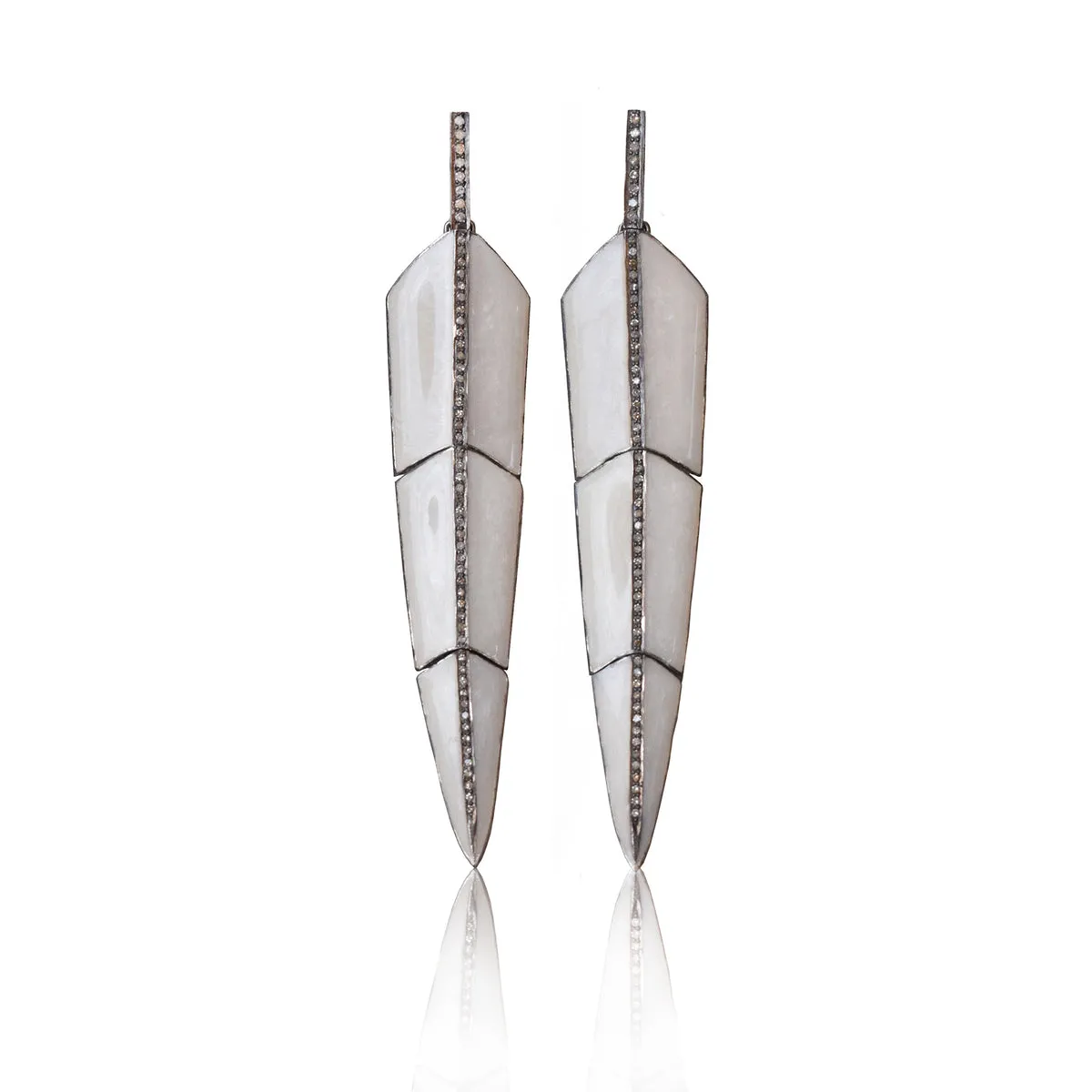 Pearl White Enamel Feather Earrings