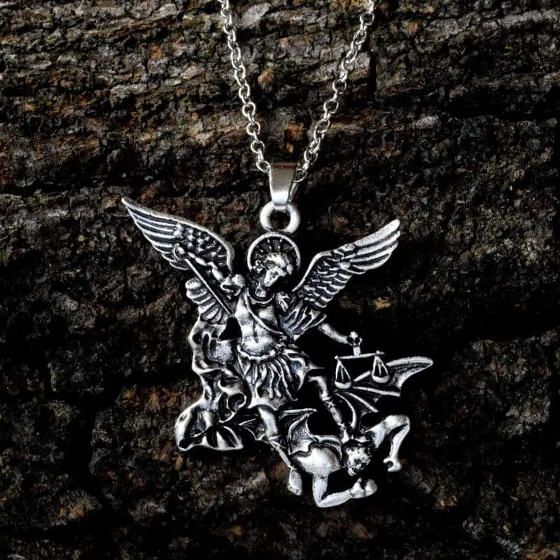 Pewter St. Michael the Archangel Pendant  Catholic Medal Amulet Protection Pendant