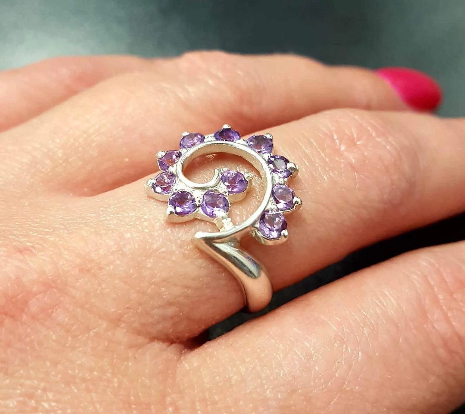 Purple Swirl Ring - Spiral Amethyst Ring - Vintage Statement Ring