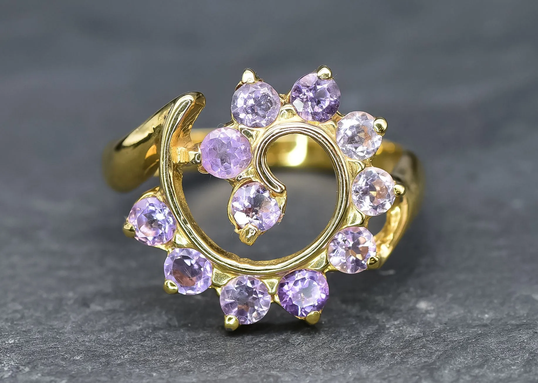 Purple Swirl Ring - Spiral Amethyst Ring - Vintage Statement Ring