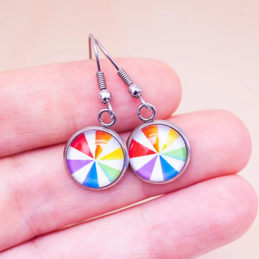 Rainbow pinwheel subtle pride earrings - stud or dangle