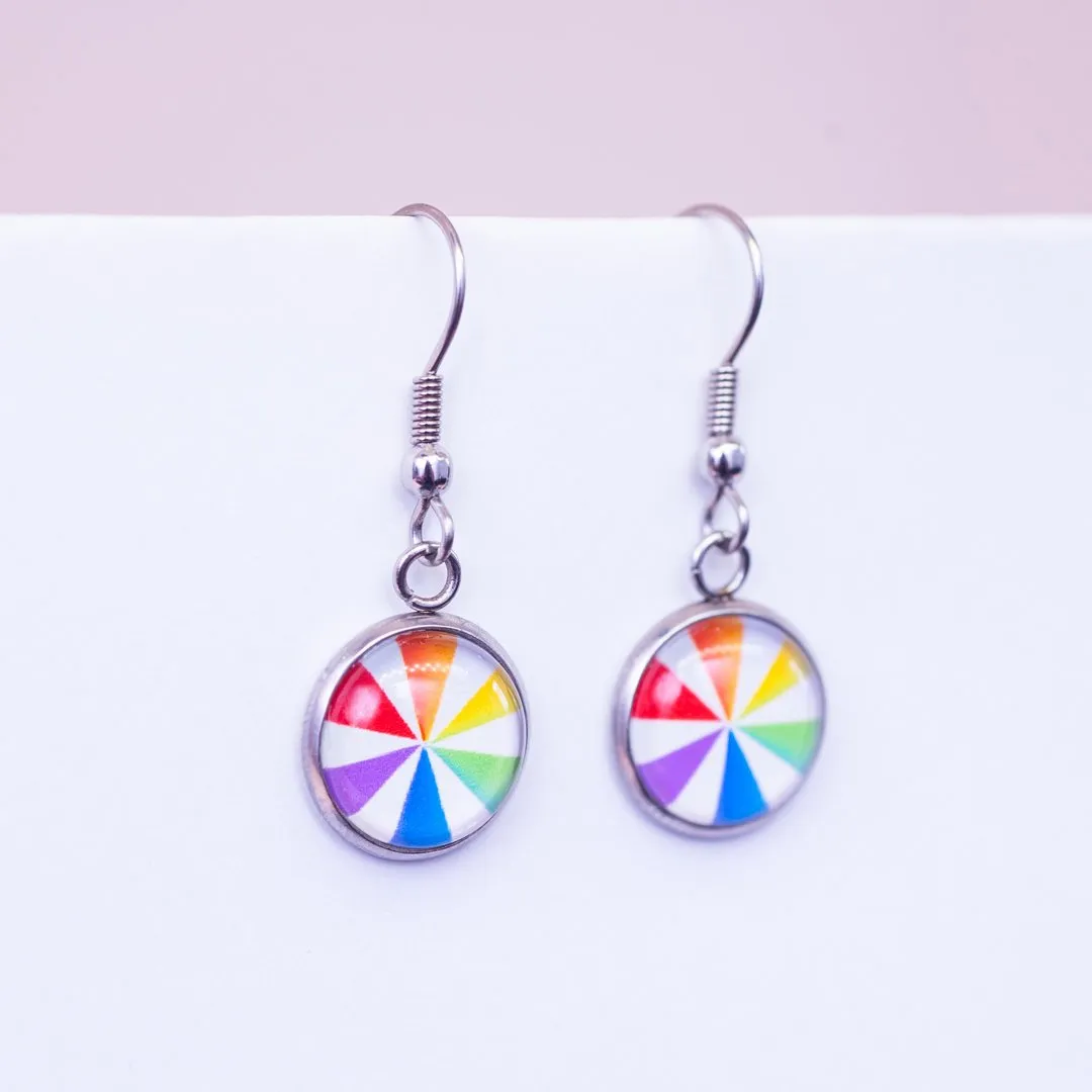 Rainbow pinwheel subtle pride earrings - stud or dangle