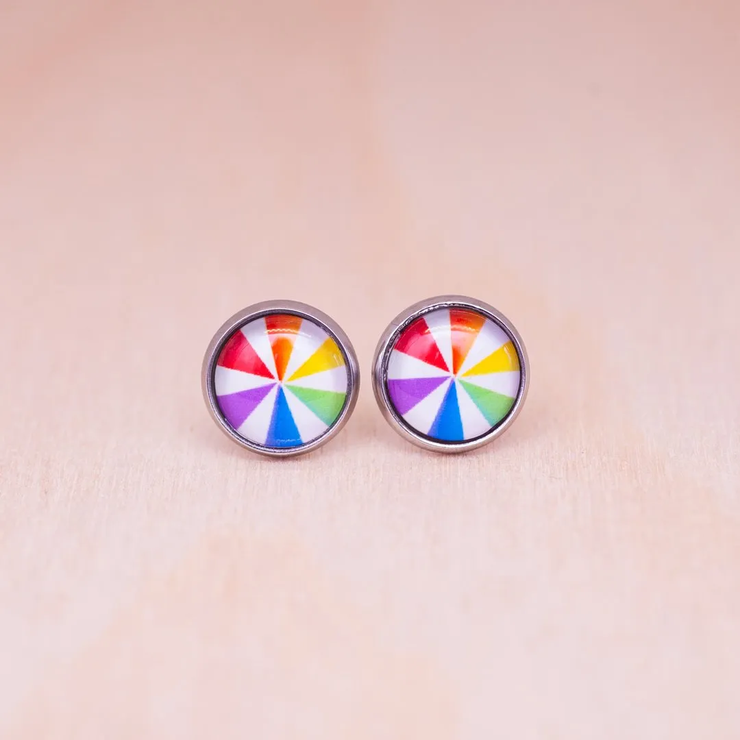 Rainbow pinwheel subtle pride earrings - stud or dangle